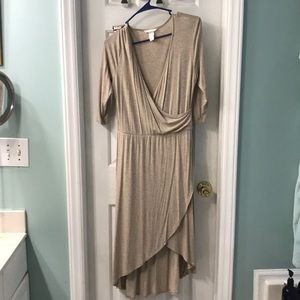 Faux wrap dress with hi-lo hem